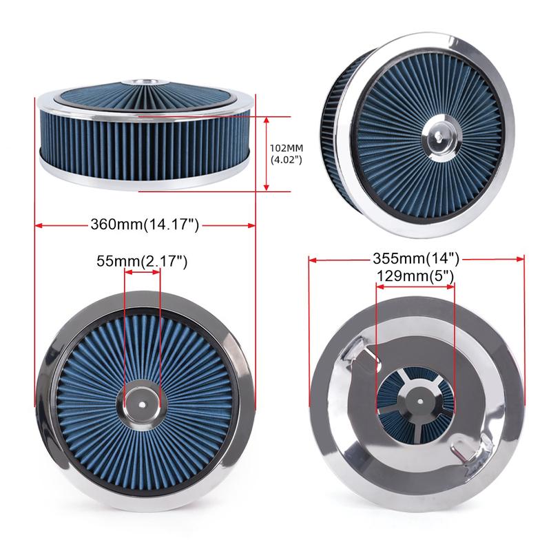 RASTP-14" x 4" Washable Round Super Flow Thru Air Cleaner Filter For 5-1/8 Carb Neck OFI177