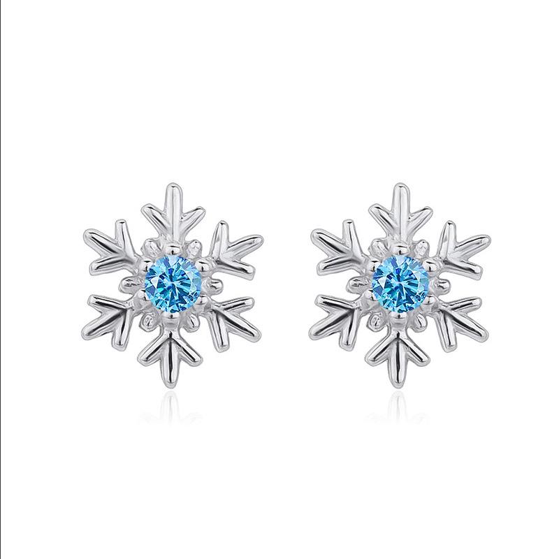 S925 Sterling Silver Blue Zircon Snowflake Stud Earrings - Versatile & Elegant Women s Christmas Jewelry 925 Sterling Silver