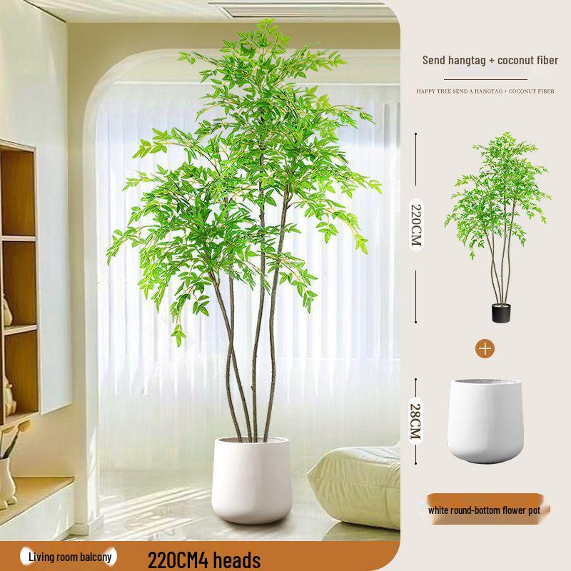High-End Nandina Domestica Floor-Standing Faux Green Plant for Indoor Decoration