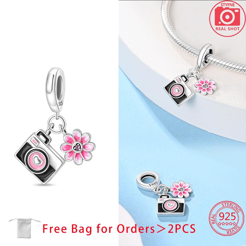 Original Copper Suitcase Pink Camera Plane Paris Tower Charms Beads Pendant Fit Diy Women Bracelet Jewelry Delicate Gifts