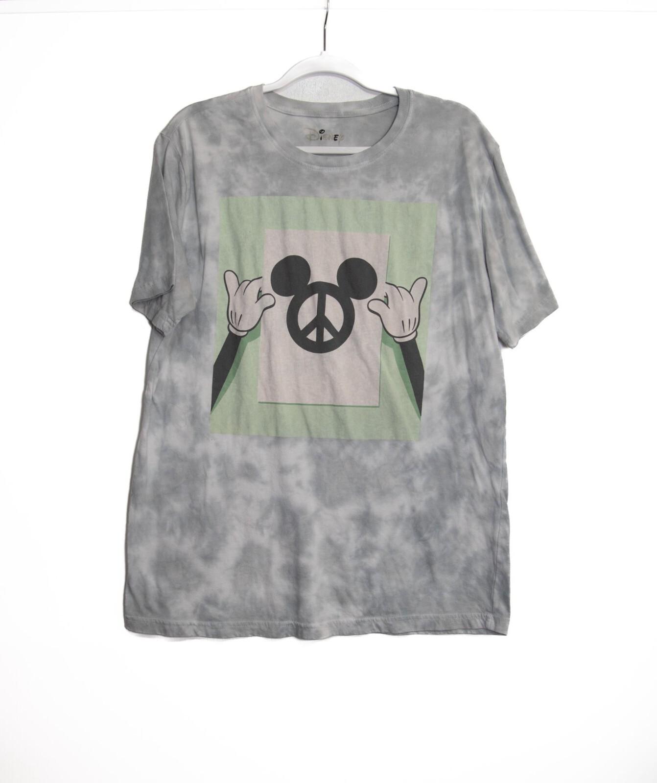 Disney Mickey Mouse Peace Sign Tie-Dye T-Shirt Gray Green Unisex Adult Size L XL