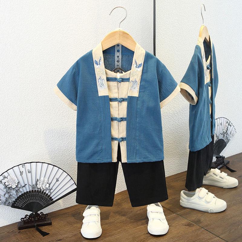 Kinder Lente Hanbok Tweedelig Pak Jongens Meisjes Chinese Stijl Oude Performance Kleding Tang Pak Ademend Performance Show Kleding Set