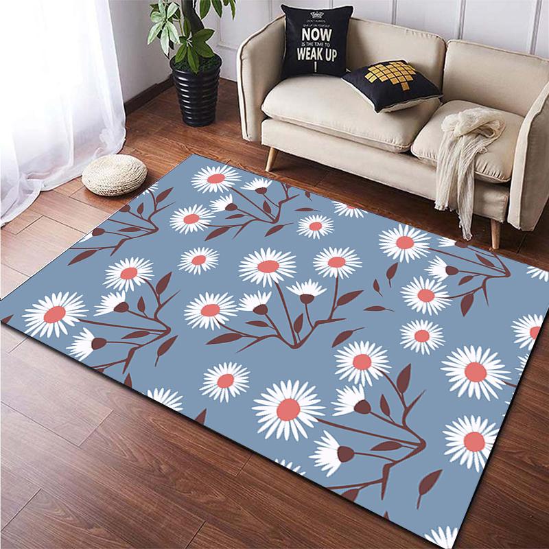 Cartoon Blume Schönes Gemälde Teppich für Wohnzimmer Großer Flächenteppich Schwarz Weicher Teppich Heimdekoration Matten Boho Teppiche