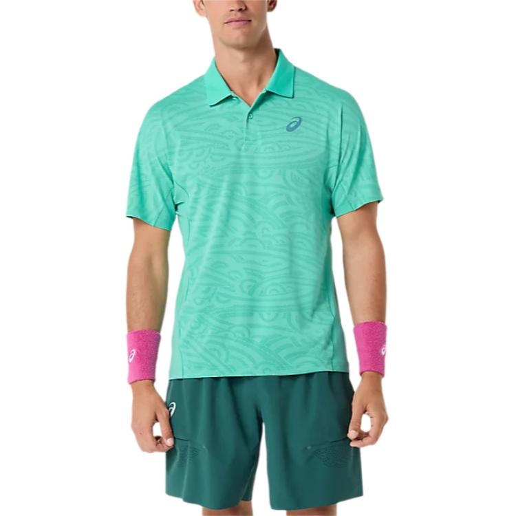 ASICS Polo Shirts Men s Aurora Green Polo Collar Moderate Straight Fit 2041A387-300 2XL