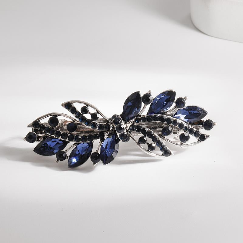 Clip de Primavera de Circonita Blanca Flor de Pedrería Brillante Clip Superior Clip Horizontal Elegante Adorno para el Cabello de Moda para Madres