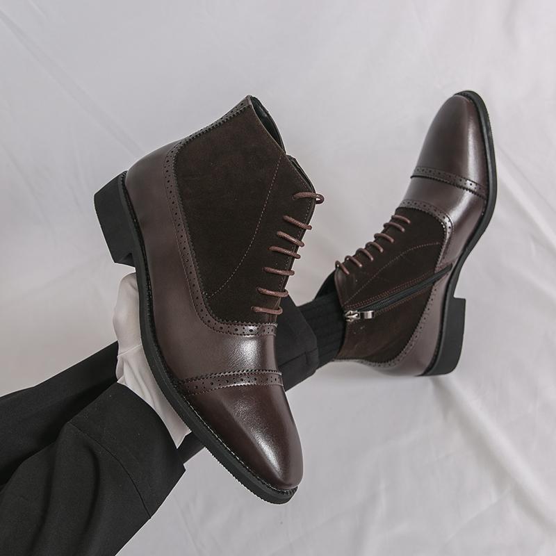 Men Formal Business Ankle Boots Black Brown Leather Shoes High Boots Brogue Boots Large Size