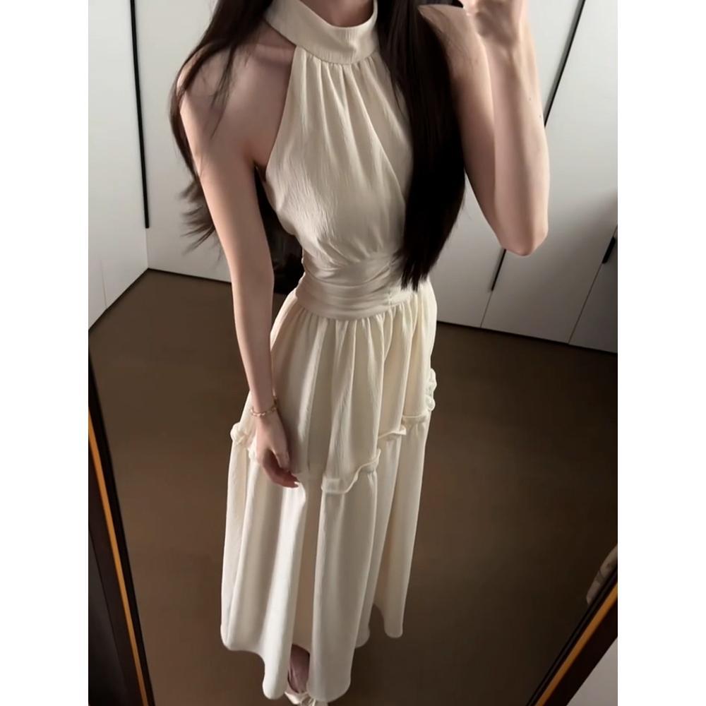 French sweet and gentle wind neck sleeveless dress women's summer new fashion high-end temperament long skirt