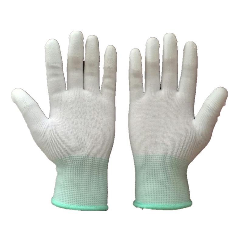 White PU Coated Finger Gloves - Anti-Static, Anti-Slip, 13-Gauge Nylon for Electronic Protection