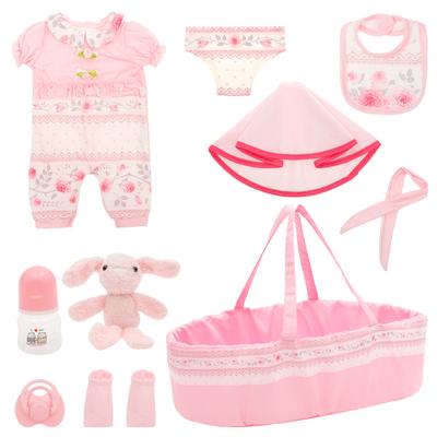 10 Pcs Doll Clothes Set Portable Baby Doll Accessories Set with Bassinet Diaper Pacifier Feeding Bottle for Children Toddler
