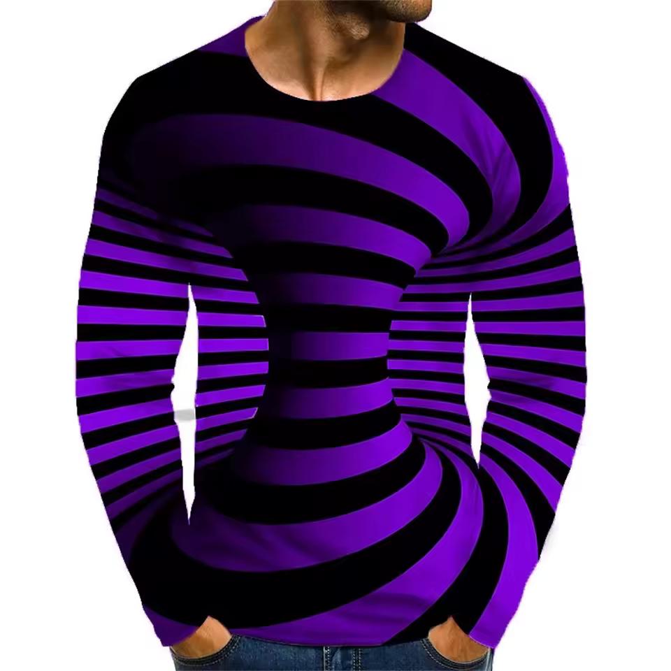 

Fashionable Men s Printed T-shirt Round Neck Long Sleeved Street Harajuku Round Neck Top 5XL