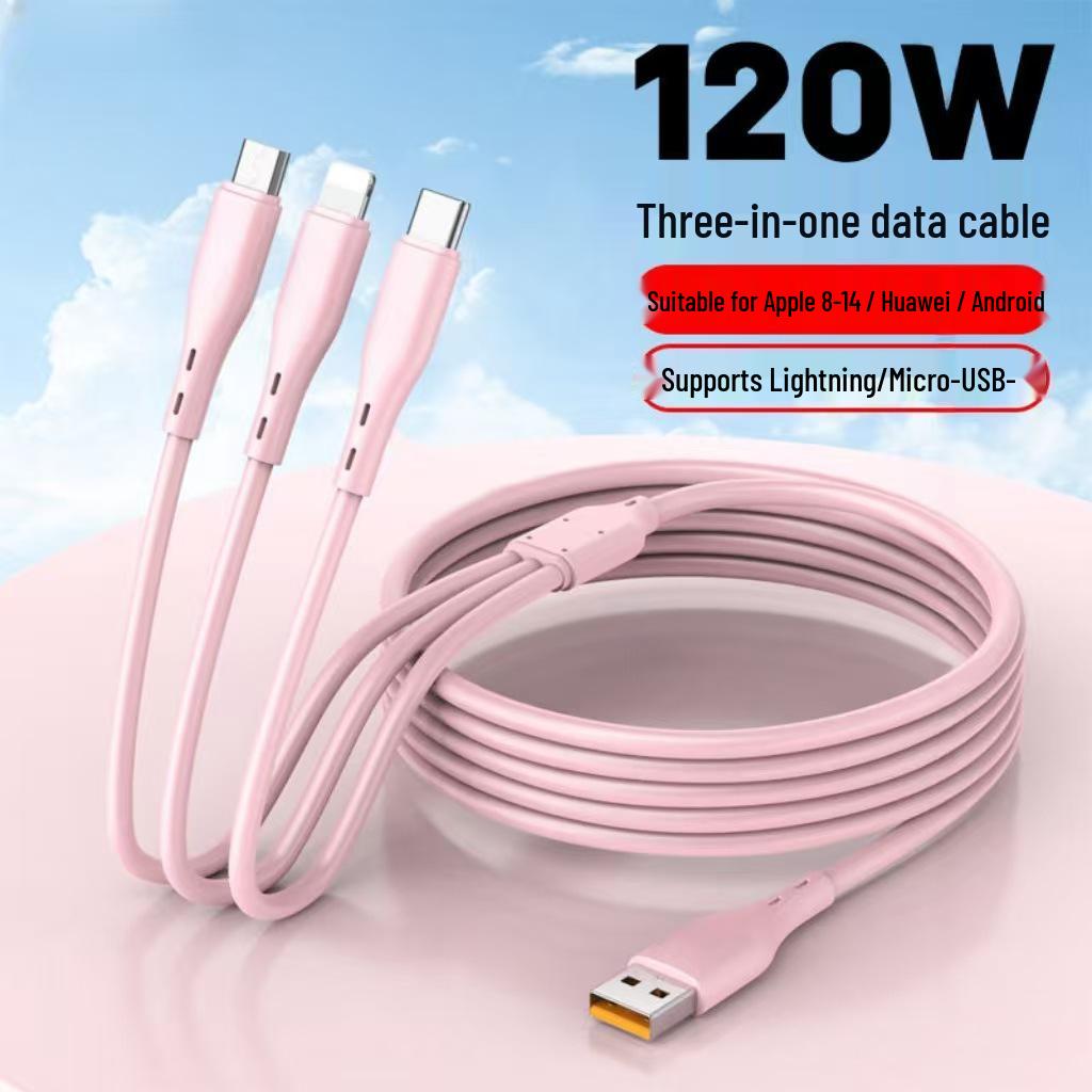 240W Fast Charging 3-in-1 Cable for Apple 13, Android, and Type-C.