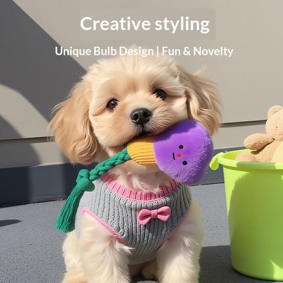 Pet Sounding Toy with Built-in Sound Device Cartoon Light Bulb Design Bite-Resistant Cotton Rope Chew Toy Relieves Boredom Interactive Dog Toy