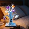 Portable Halloween Night Light Lighted Spooky Dead Tree Tabletop Decor, Ghost Face Haunted Resin Ornaments with Pumpkins Pumpkin Spider LED