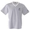 Sinacova Men's Short Sleeve V-Neck T-Shirt, 100% Cotton Jersey, Striped, Captain Appliqué Embroidered Logo, 24120570 (White X Navy), Size L