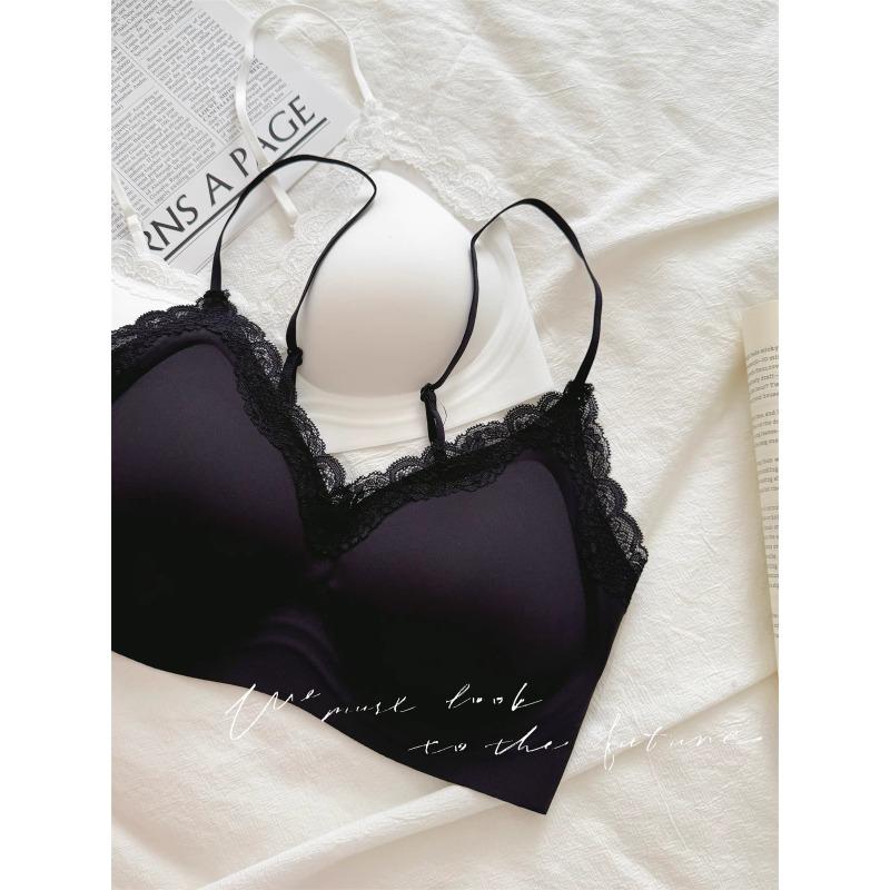 Women Seamless Lace Bra Wireless Push Up Gathering Comfortable Back Smoothing Thin Bra
