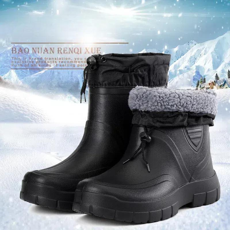 New Men's Snow Boots Warm and Waterproof Rain Boots Plush Anti Slip EVA Winter Outdoor Work Wear Resistant Men's Shoes