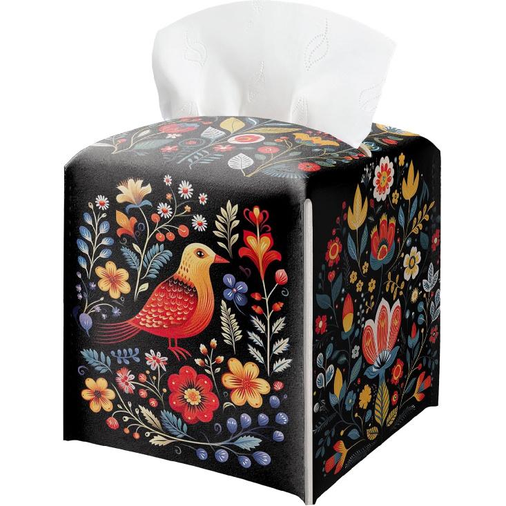Cat Tissue Box Holder, Nordic Cat Leather Tissue Box Cover Square, Paper Napk Everyday Dispenser Accessories for Bathroom Vanity Countertop Night Black Colorful