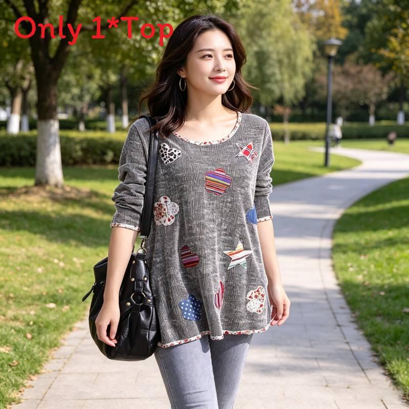 T-shirt da donna a maniche lunghe con scollo rotondo e fantasia floreale, abbigliamento casual per la primavera e l'autunno