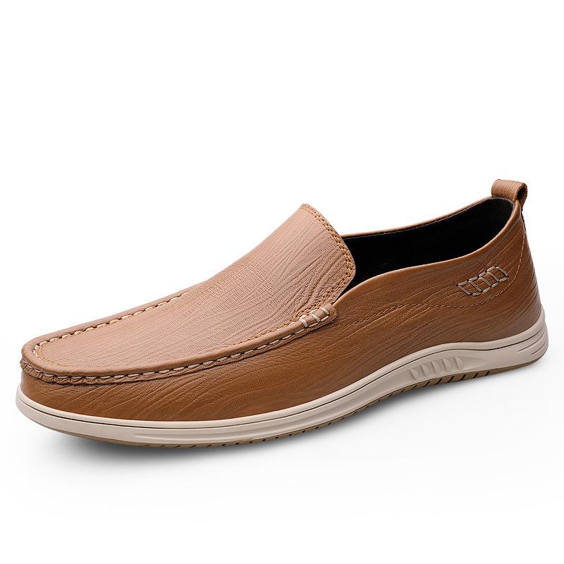 

Четыре сезона Повседневный носок для стопы Первый слой коровьей кожи Плоская подошва Полый Однопедальные Удобные кожаные туфли для вождения Мужская обувь 45