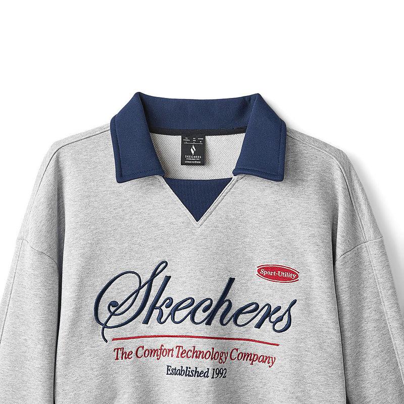 Skechers Comfortable Loose Fit Polo Neck Long Sleeve Sweatshirt Unisex Sweatshirt Gray L424U006-01UV
