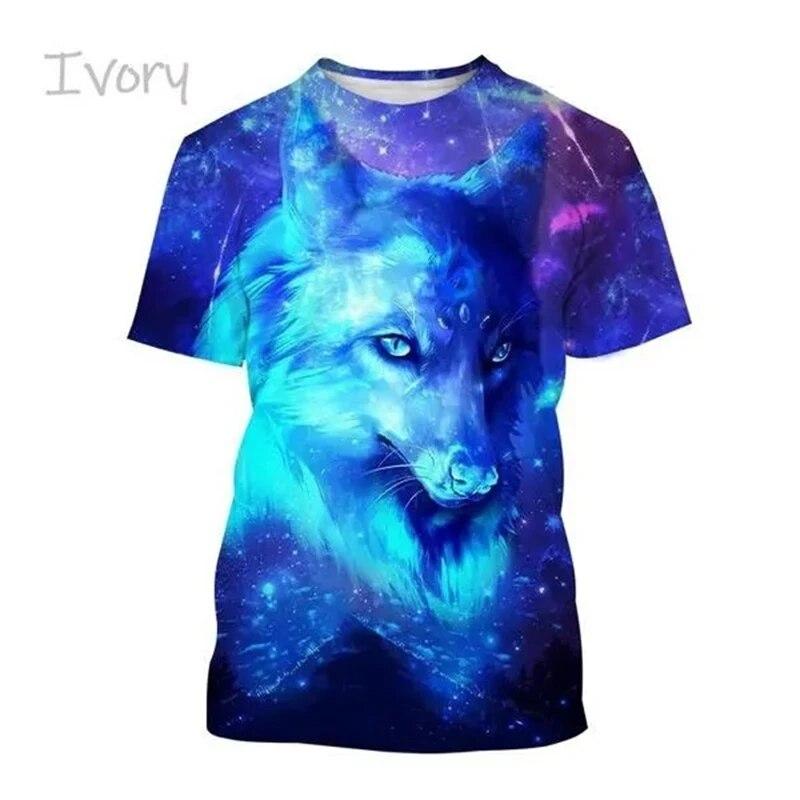 Wolf 3D Printing T-shirt Animal Pattern Round Neck Short Sleeve Beast Wolf AI Art Fashion Casual Tops For Men Women
