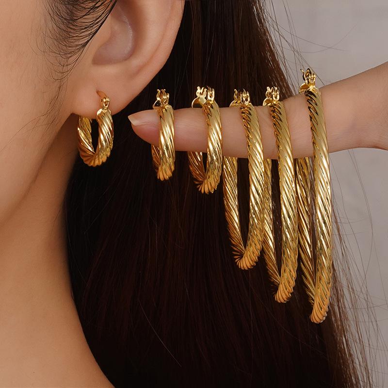 Twisted Cable Large Gold & Silver Hoop Earrings - European Style, Fashionable for Women