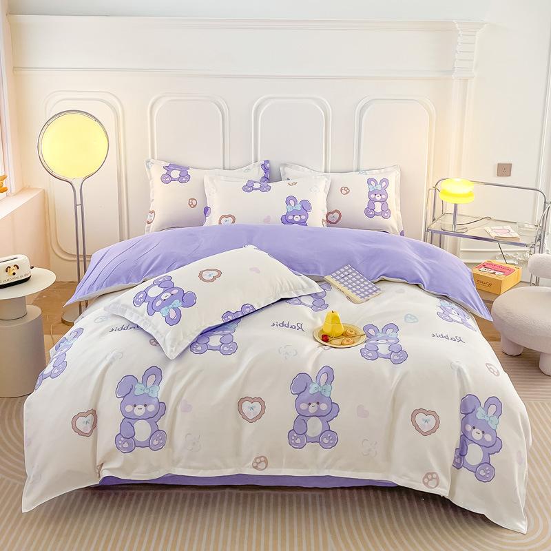 Pure Cotton Abraded Bedding Four-piece Set, Bed Sheet Quilt Cover, Dormitory Cotton Three-piece Set