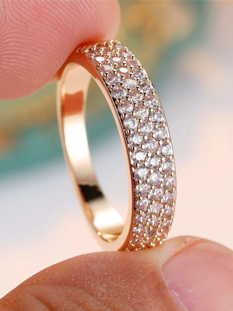 Trendy White Zircon Crystal Vintage Gold Color Wedding Bands Engagement Rings For Women Men Minimalist Jewelry
