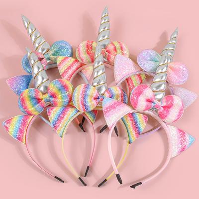 Glitzer Katzenohren Stirnbänder Geburtstagsfeier Deko Regenbogen Haarschleifen Haarband Einhorn Stirnband Kinder Partygeschenk Kopfschmuck