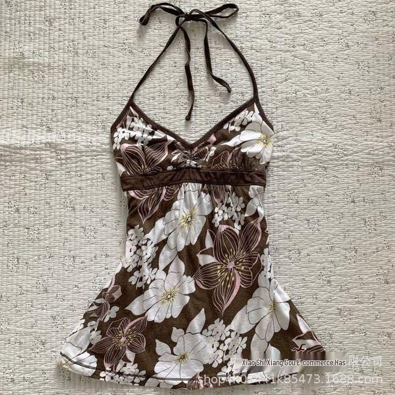 Y2K Floral V-Neck Halter Sleeveless Women's Camisole Top