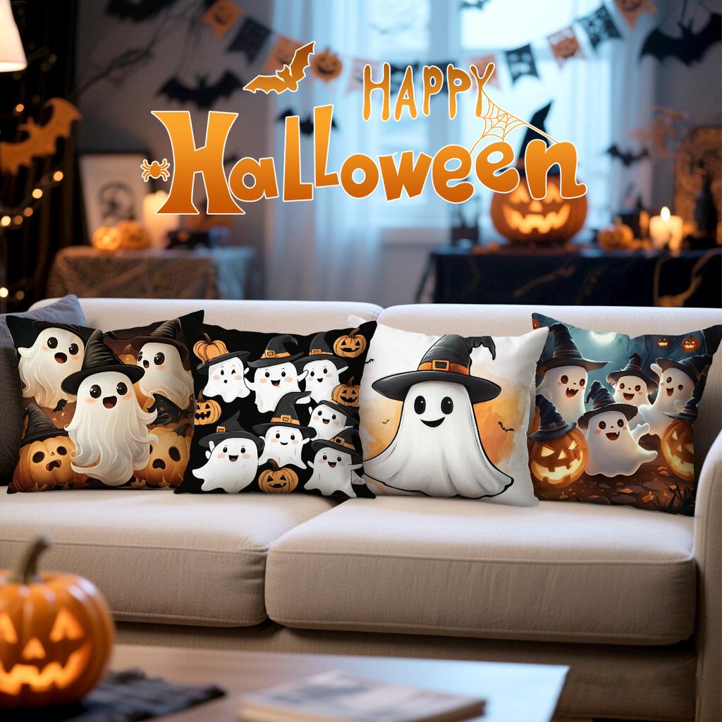 Halloween Cute Ghost Pillowcase Printed Polyester 45X45Cm Throw Pillowcover Decorative Sofa Cushion Pillowslip Home Decor