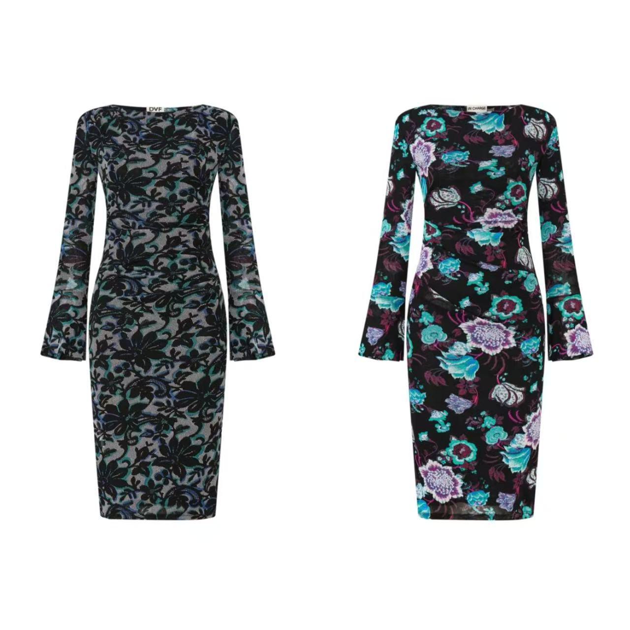 Двустороннее Весеннее Роскошное Кружевное/С принтом Ивы Облегающее Сетчатое Платье L