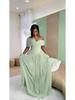 2026 Elegant One-Shoulder Pleated Waist-Cinched Lace-Up Long Sleeve Dress for Women