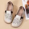 Women's Leather Baotou Hollow Out Flat Sole Sandals Summer New Soft Sole Non Slip Retro Round Toe Lightweight Slip On Cave Shoes