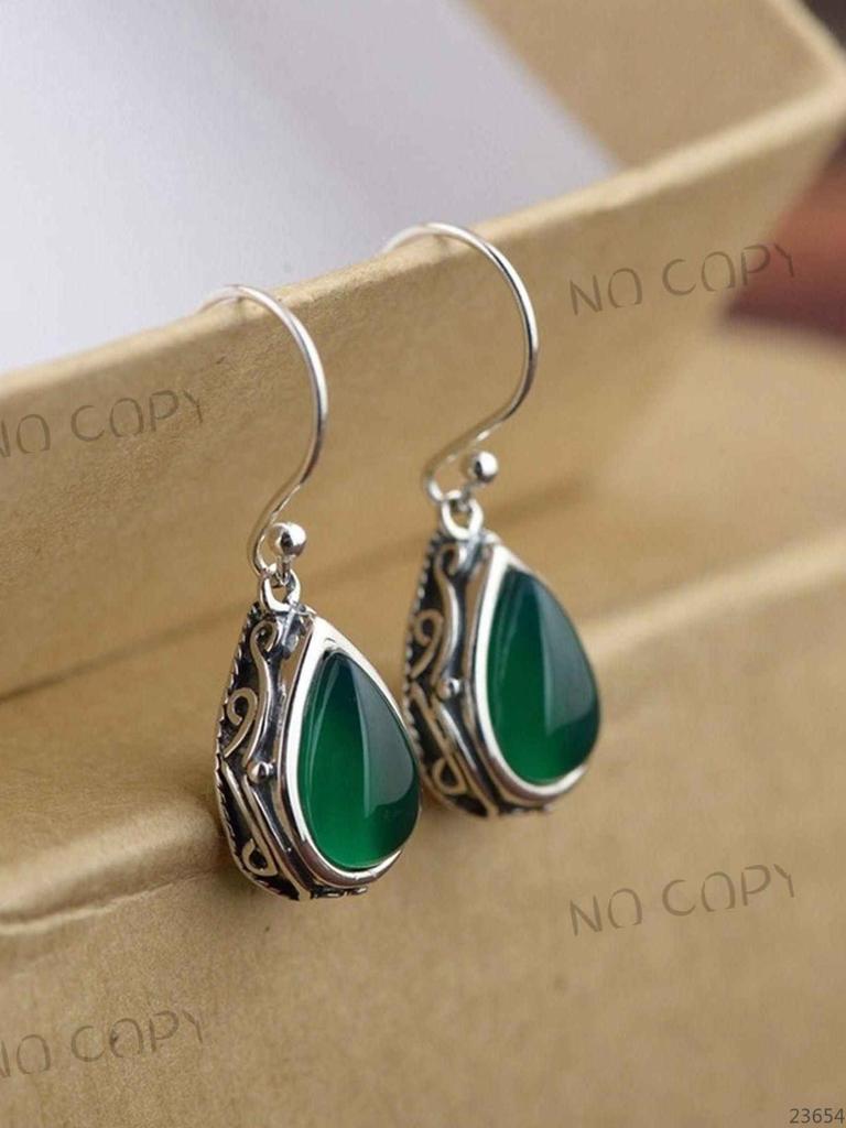 Vintage Style Teardrop Dangle Earrings with Intricate Metalwork and Smooth Stone Inlay for Women Lightweight Comfortable Design