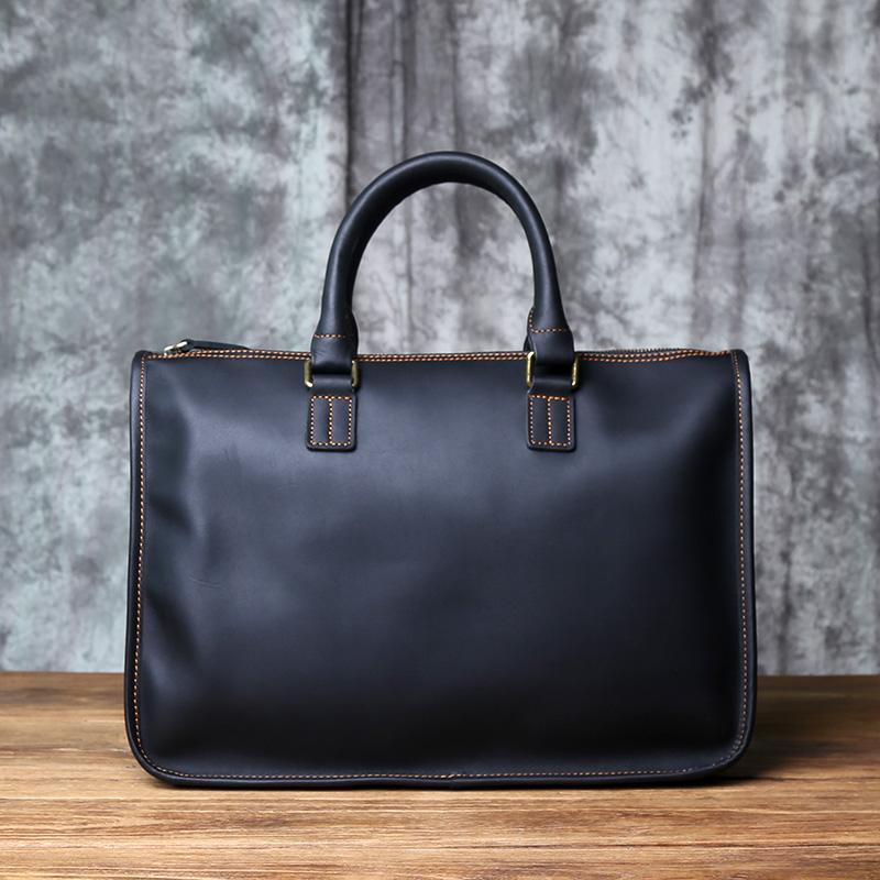 

NZPJ Vintage Genuine Leather Men Briefcase Natural Top Layer Cowhide Handbag Leisure Business Laptop Bag Shoulder Messenger Bag чёрный