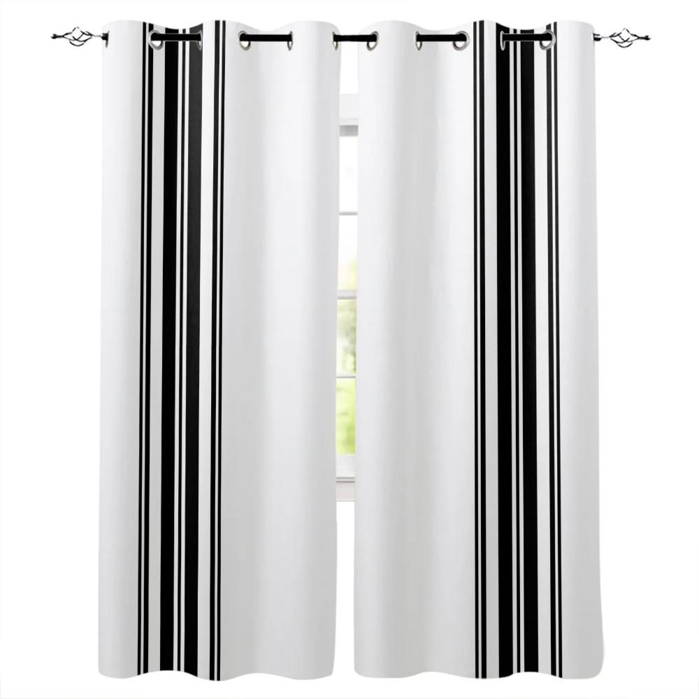 Simple Black&White Stripes Checkerboard Abstract Window Curtains For Kids Bedroom Living Room Bathroom Kicthen Door Hall 2pieces