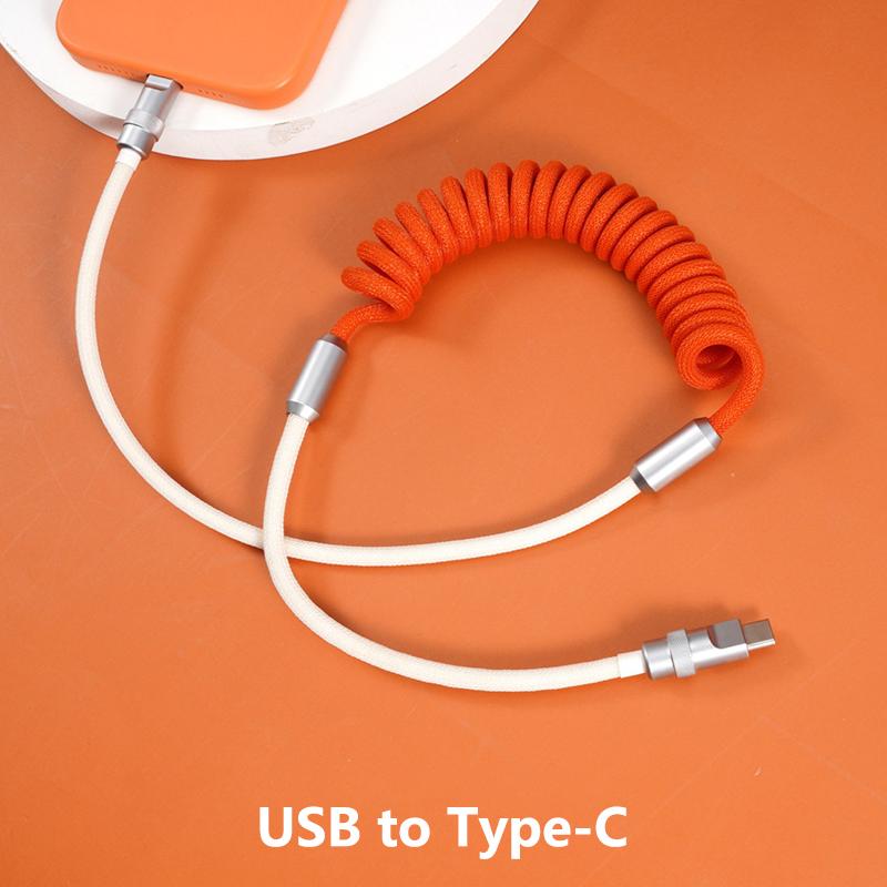 1.8M 120W Fast Charge USB Cable Quick Charge Type-C Lightning Spring Cable For USB To Type C