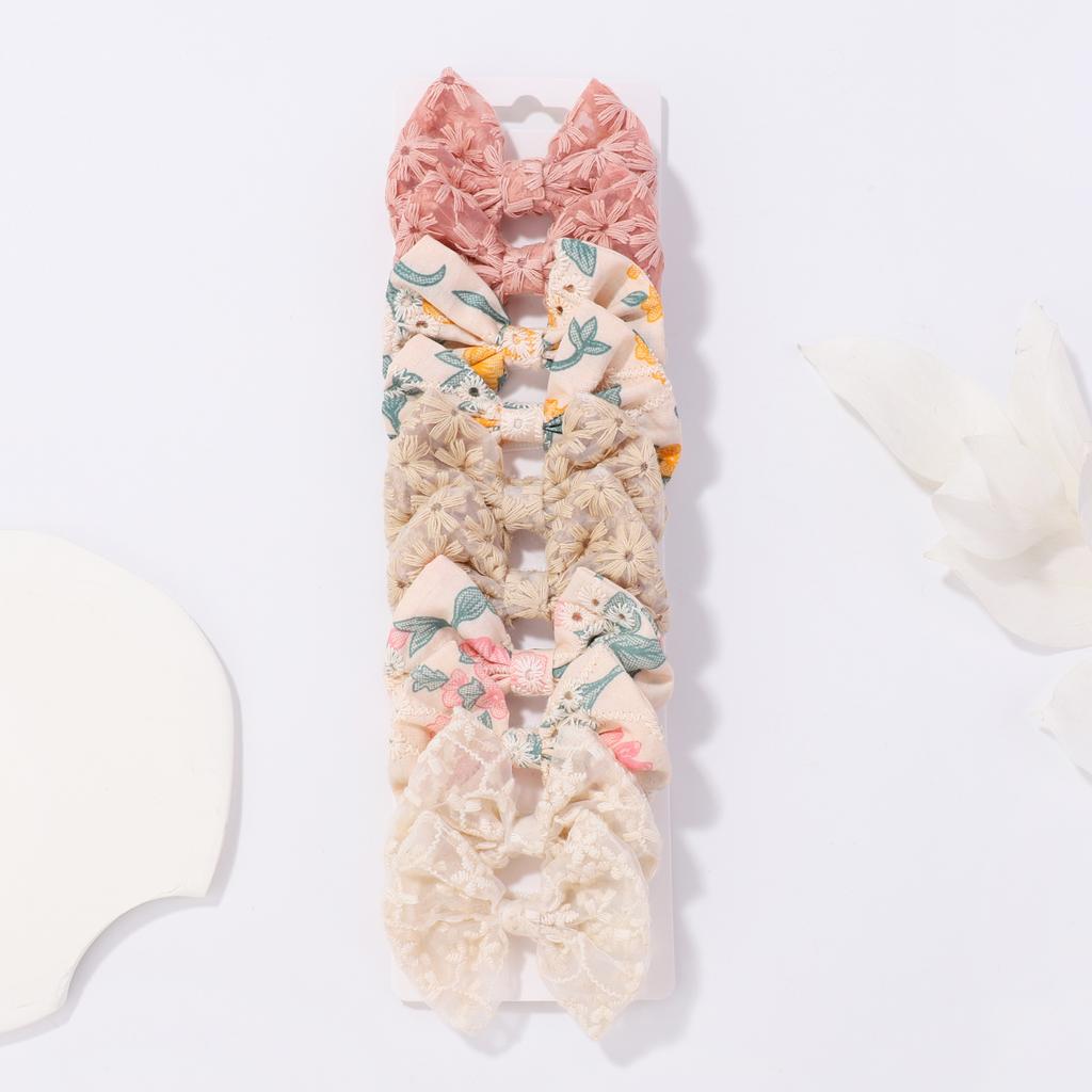 10pcs/set Sweet Flower Print Bowknot Hair Clips for Baby Girls Cute Cotton Bows Hairpins Barrettes Headwear Kid Hair Accessories