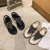 Fashion Sandals for Women Summer 2024 Rhinestones Beach Ladies Shoes Diamond Footwear Open Toe Comfort Comfortable and Elegant Vip F H