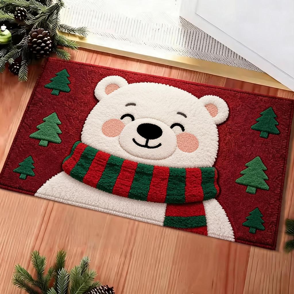 Christmas Snowman Red Star Pattern Doormat Non Slip Absorbent Floor Rug for Entryway Kitchen Bathroom Holiday Decor