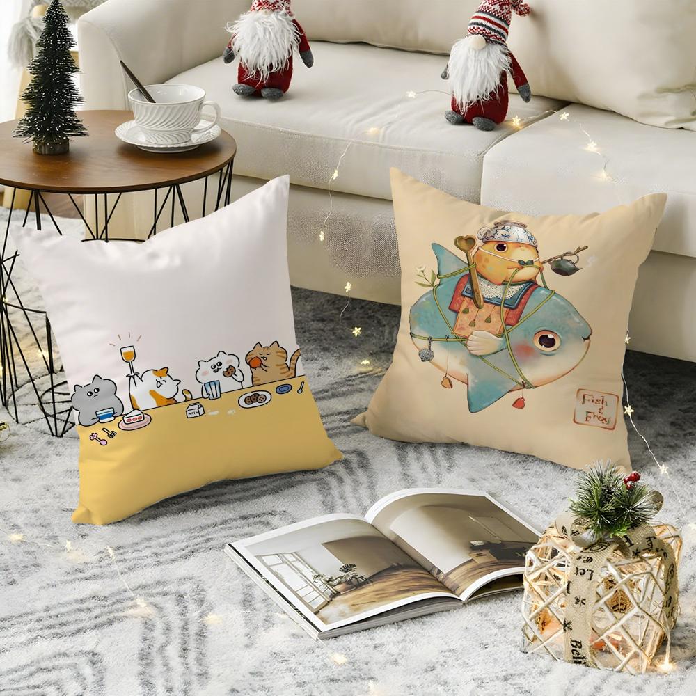 Decorazione Ragazza Animale Cartone Animato Carina 2 Federe Federa in Lino Naturale Decorazione Double-Sided Federa per Cuscino da Divano Decorazione per la Casa