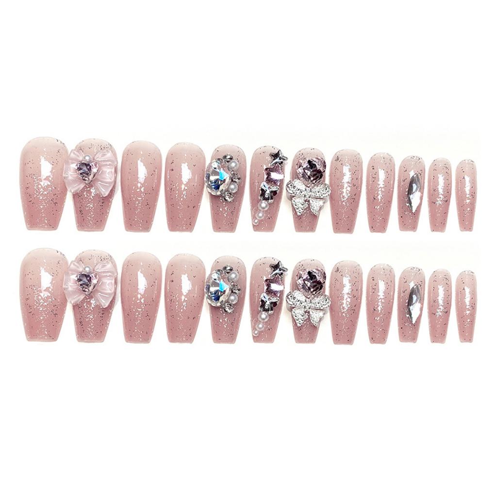 Pink Fake Nails with Full Flash Glitter Decor Charming Comfortable To Wear Manicure Nails for Daily and Parties Wearing