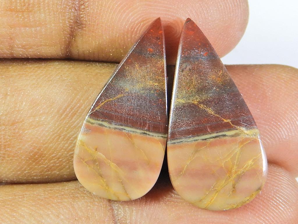 17Cts.Natural Red Jasper Matched Pair Pear Cabochon Gemstone 12X24X03MM SK-225