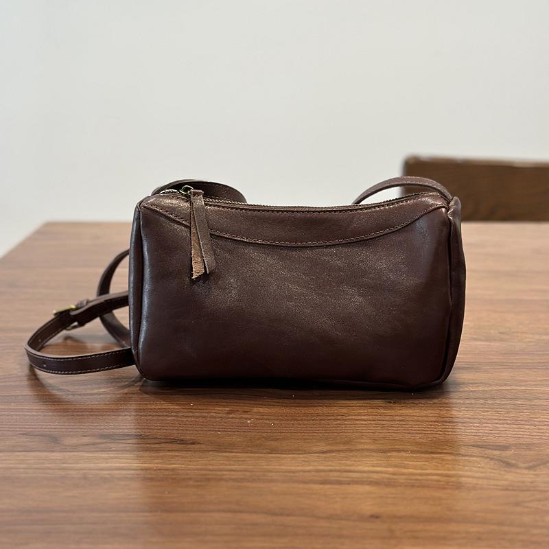 Johnature Solid Color Soft Cowhide Shoulder