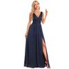 Fashionable Sparkling Chiffon Sleeve Bridesmaid Dress Double V Neck A Line Side Slit Floor Length Gown