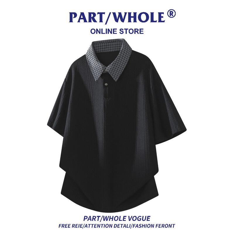 

PART/WHOLE Men s Plaid Lapel Patchwork T-Shirt L