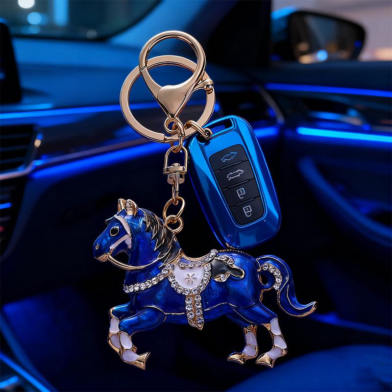 1PC Cute Souvenirs Brightly Convenient Zinc Alloy Backpacks Horse Keychain Practicality Rhinestone Gift Decorative Handbags