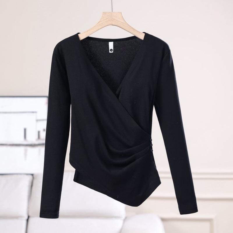 2025 Women's V-neck Long-sleeve Slim-fit T-shirt - Stylish Spring/Autumn Design
