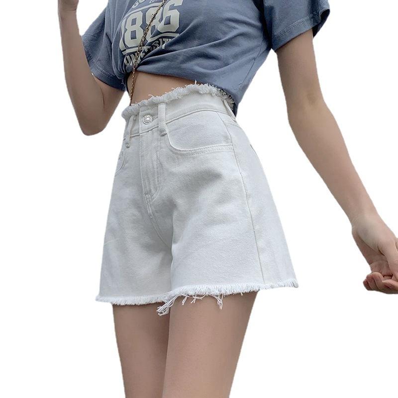 Pantaloni de vară clasici și minimalisti la modă, retro versatil, de vară pentru femei, talie înaltă, subțiri, din pânză de sac, pantaloni scurți din denim, individualitate și modernitate